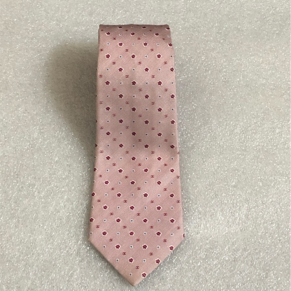 Chanel Cherry Blossom Neck Tie Pink Rare Sakura logo cc coco mark - Picture 1 of 8